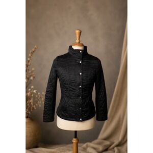 Black Diamond Quilted Snap Front Jacket Womens M Stand Collar Riding Style